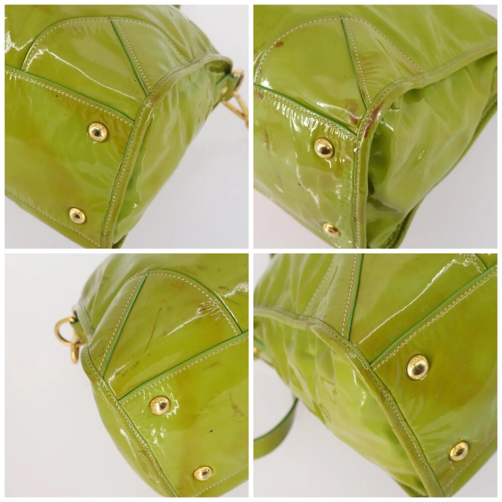 PRADA Hand Bag Enamel 2way Green Gold Auth - Picture 15 of 15